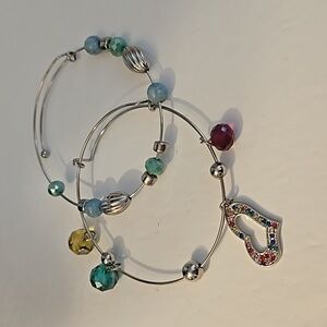 2 Silvertone Crystal, Rhinestone & Acrylic Slide 2 1/2" Slide Bracelets